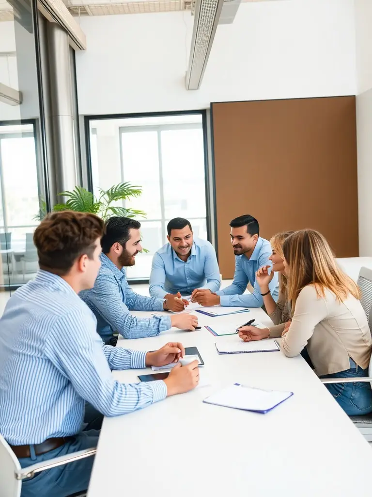 A photo of a team of IT consultants collaborating in a modern office, showcasing whitecuptech's collaborative approach to providing IT support and solutions.